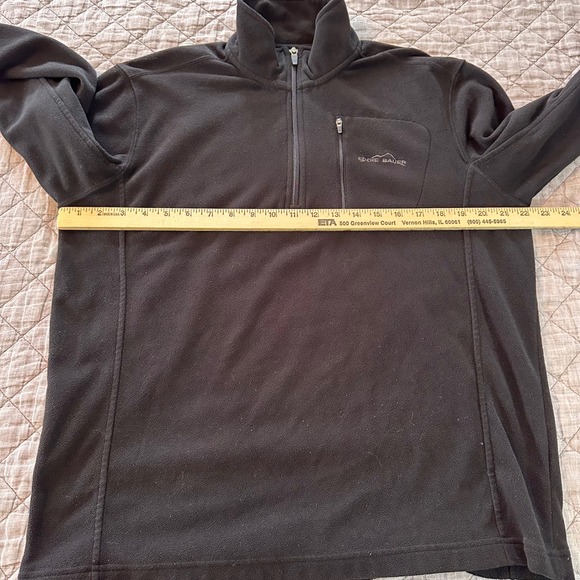 Eddie Bauer Mens Black Quarter Zip Fleece Pullover Jacket Size M Pocket - Picture 3 of 8